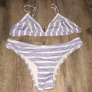 Blue strip bikini cupshe